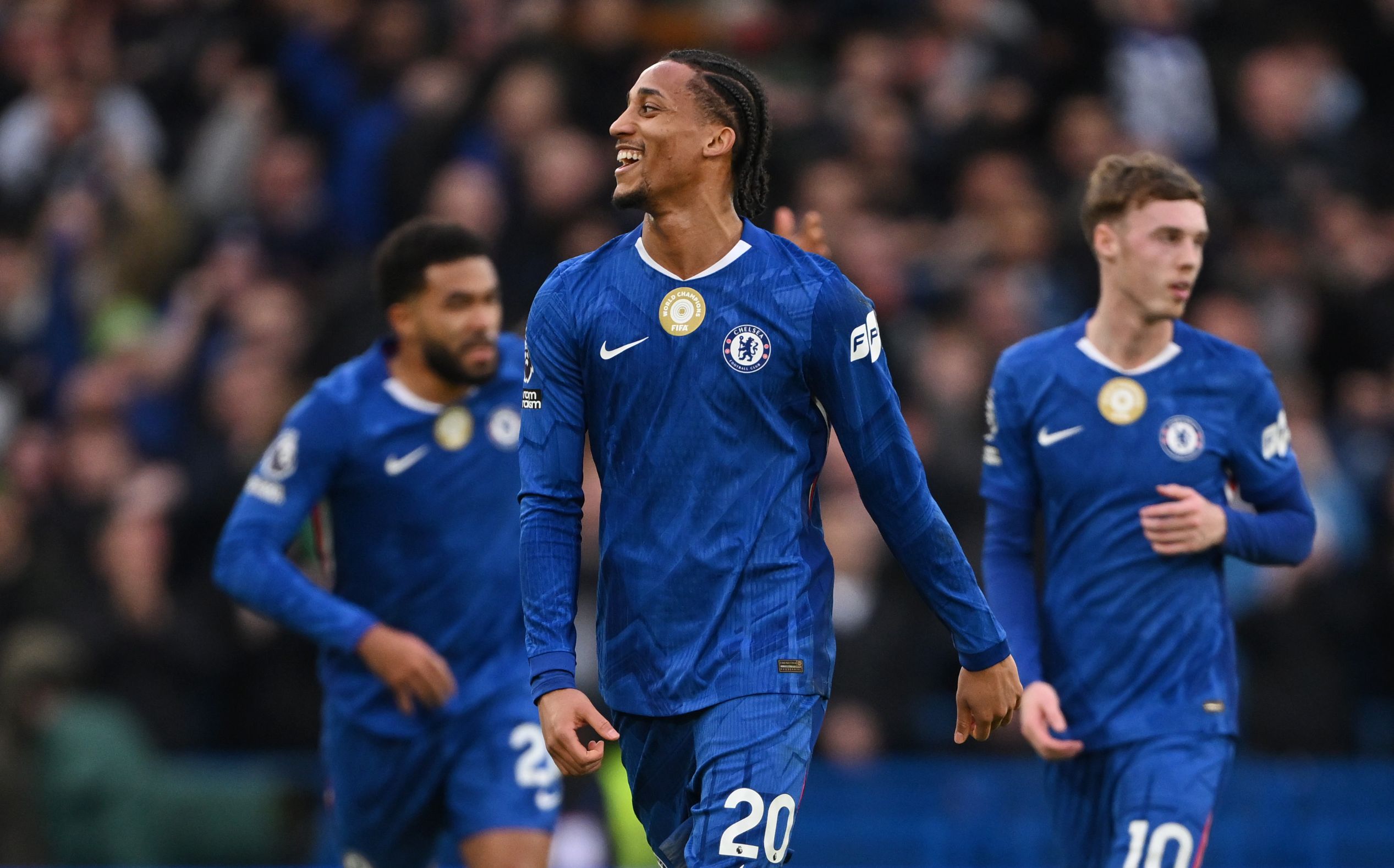 Joao Pedro celebrates scoring for Chelsea.