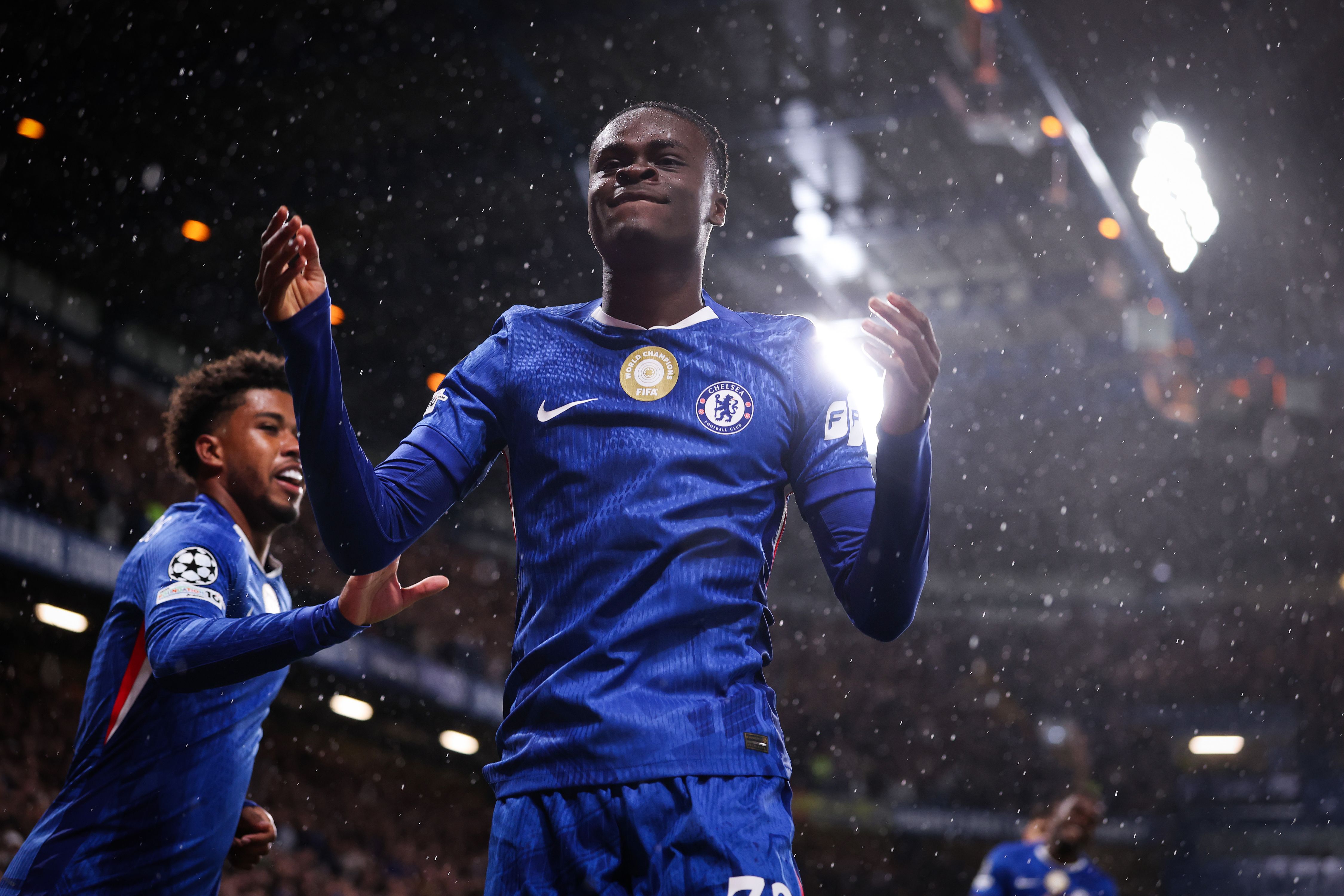 Tyrique George celebrates scoring for Chelsea.