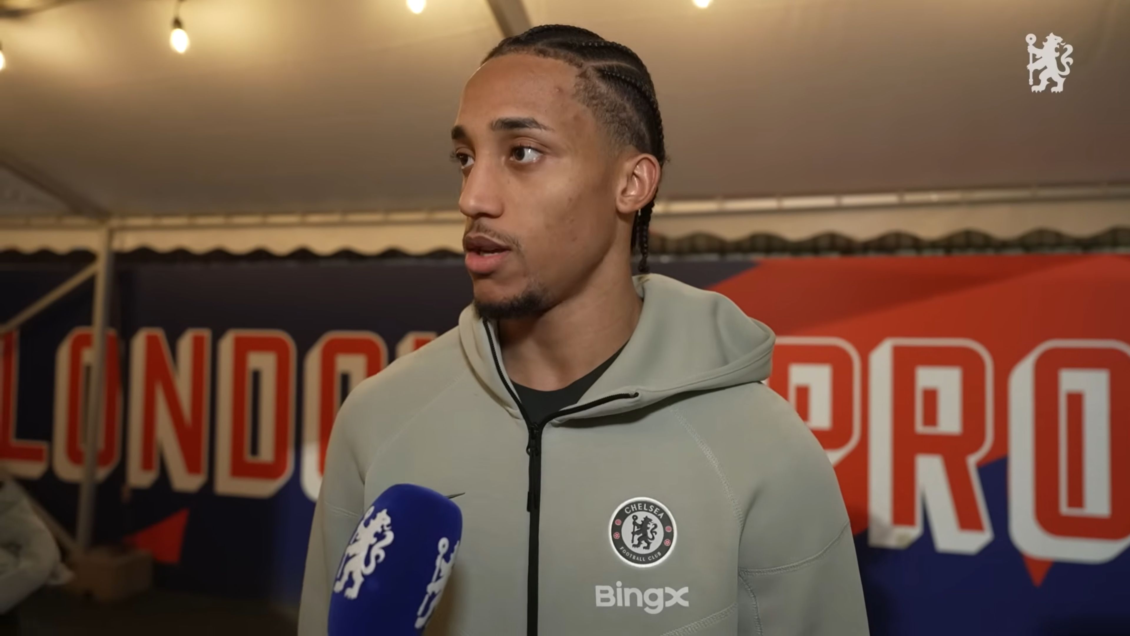 Joao Pedro speaks to the TV cameras about his goal against Palace.