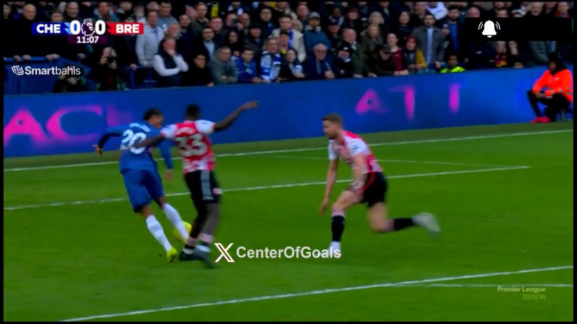 Joao Pedro's heel is clipped.