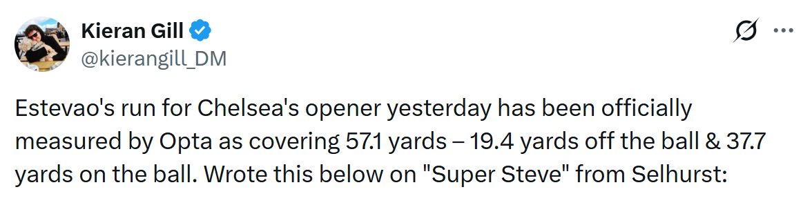 Kieran Gill reports on Estevao's run.