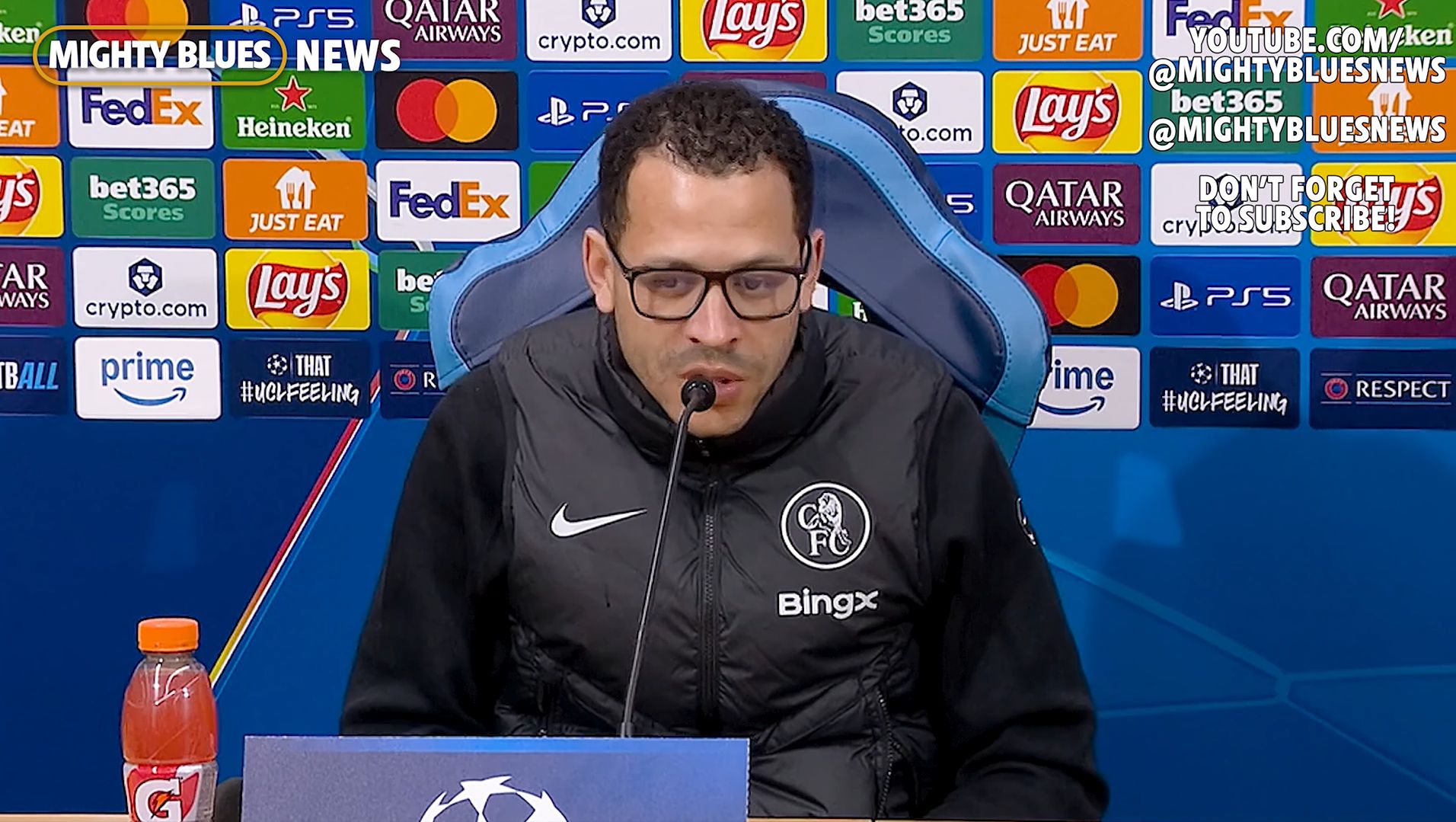 Liam Rosenior speaks in his second Champions League press conference.