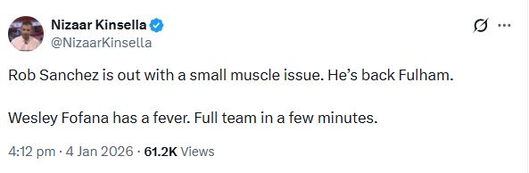 Nizaar on Wesley Fofana and Robert Sanchez issues.