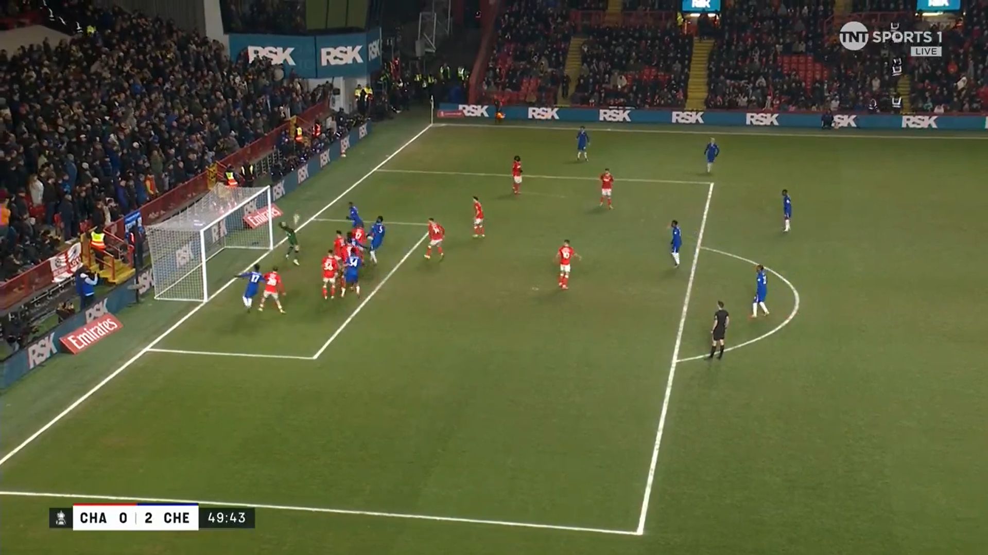 Tosin heads in Chelsea's second goal.