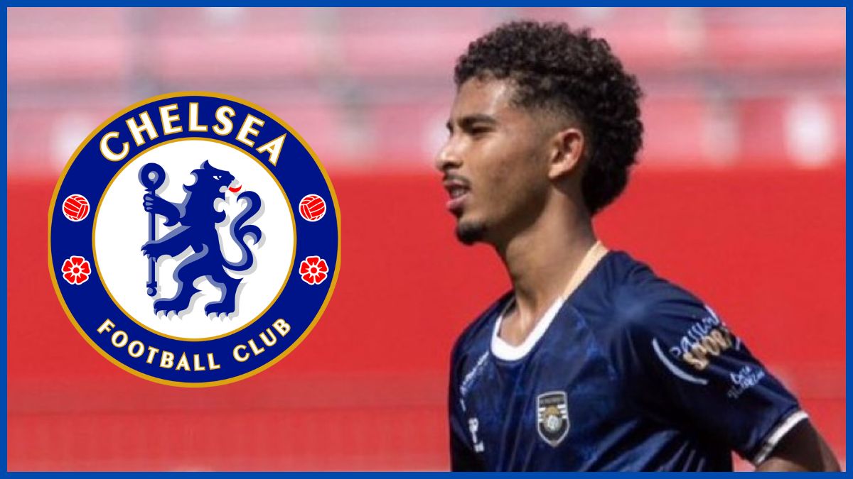 Gessime Yassine with a Chelsea logo.