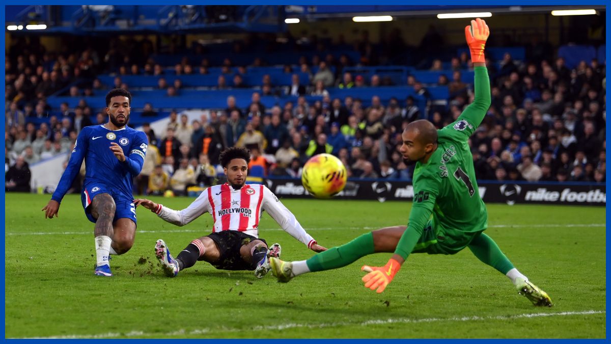 Robert Sanchez makes an impressive stop.