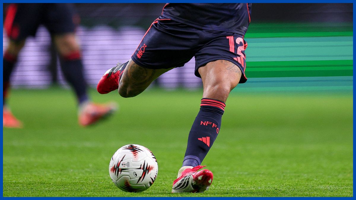 Douglas Luiz playing for Nottingham Forest in the Europa League.