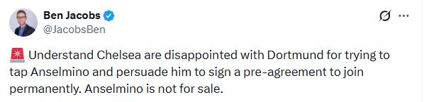 Ben Jacobs' Tweet about Aaron Anselmino.