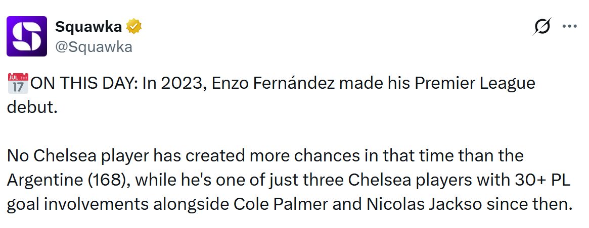 Enzo Fernandez makes his Chelsea debut stats.