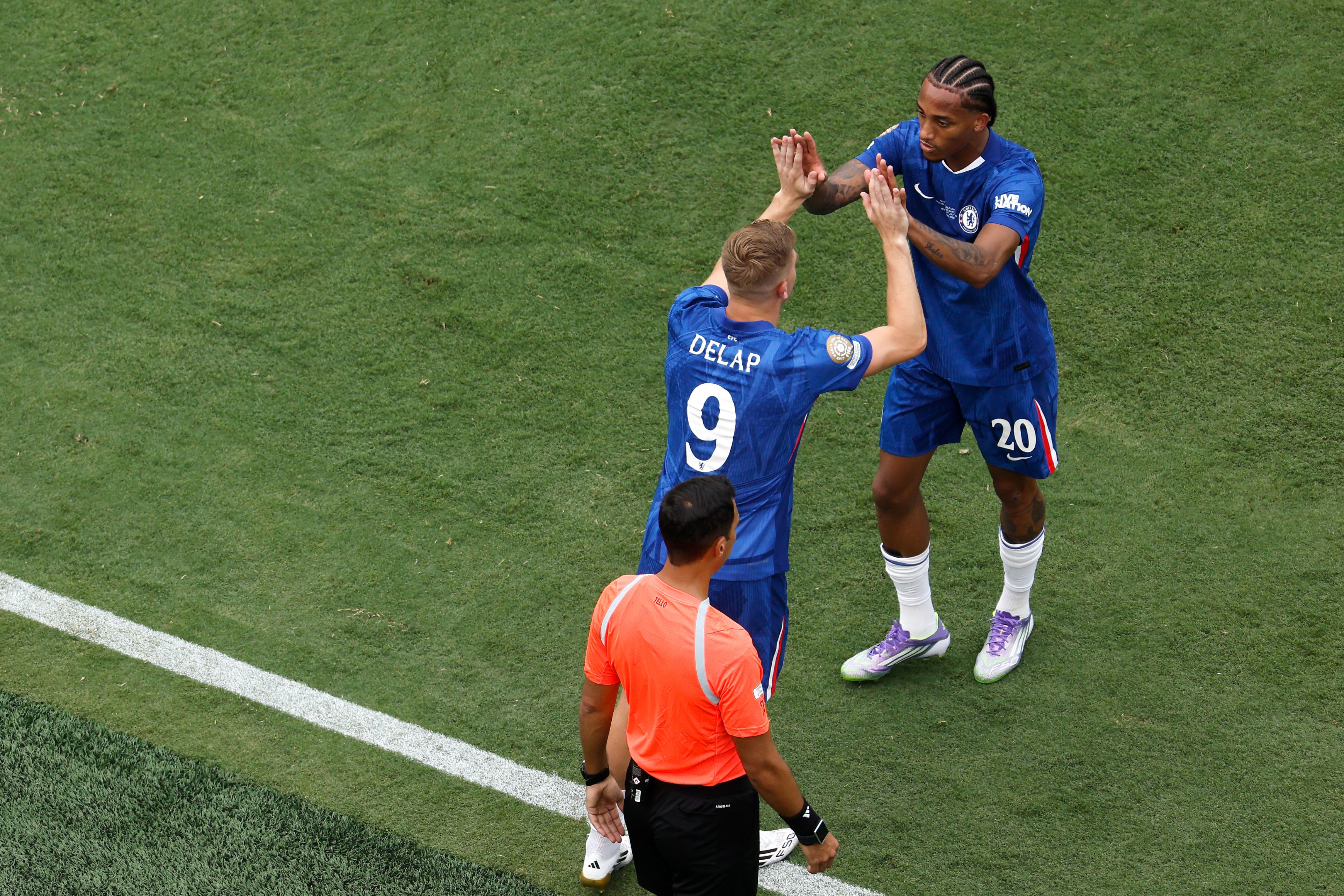 Joao Pedro and Liam Delap in action for Chelsea.