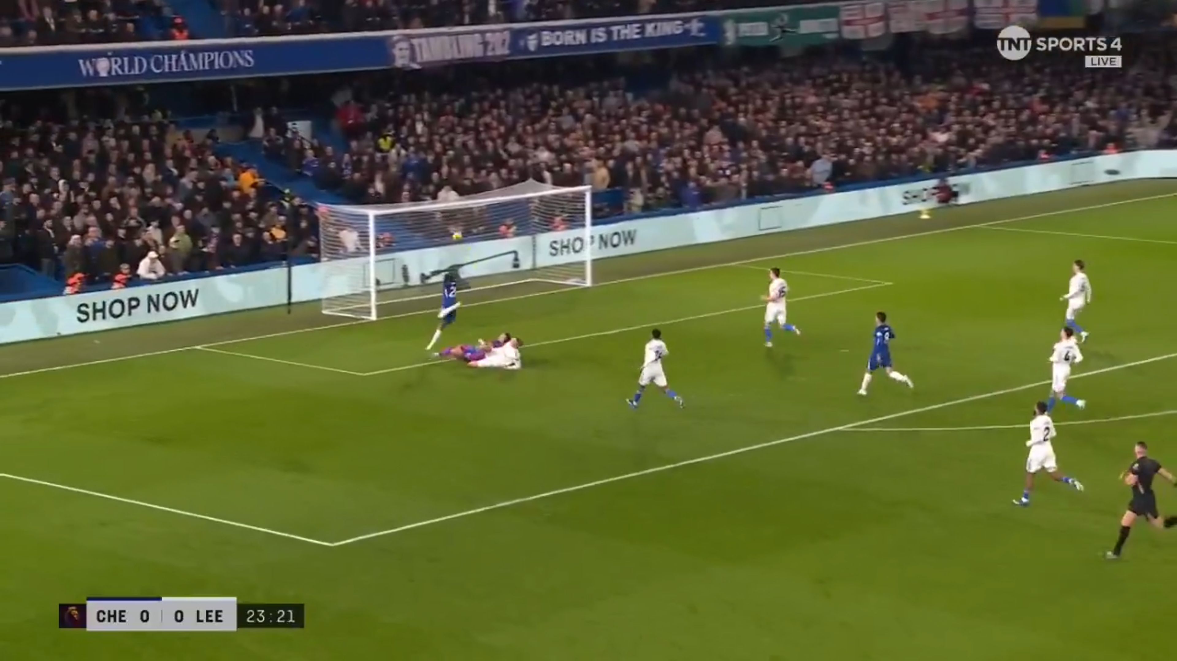 Joao Pedro dinks the ball over the goalkeeper to give Chelsea the lead.