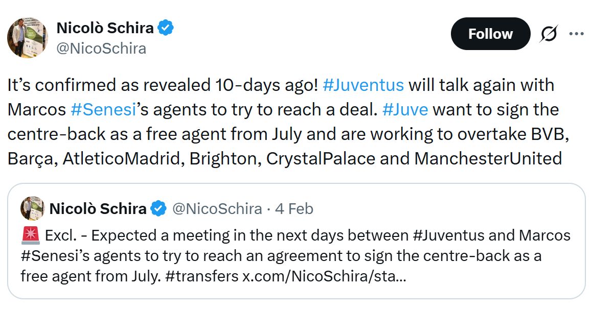 Nicolo Schira lists the teams interested in Marcos Senesi - Chelsea aren't in there.