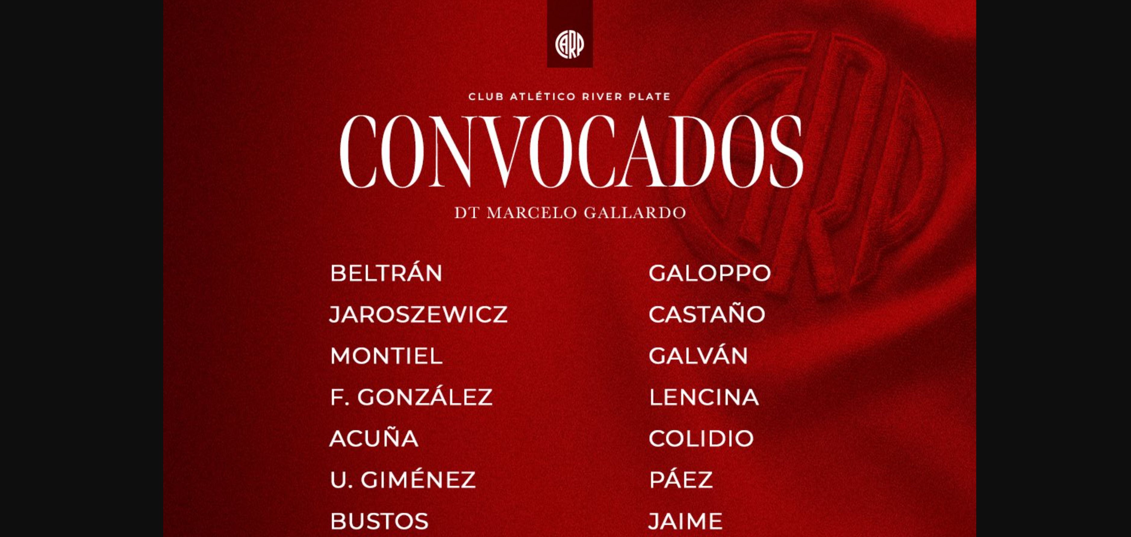 River Plate's squad list for the Apertura game against Banfield