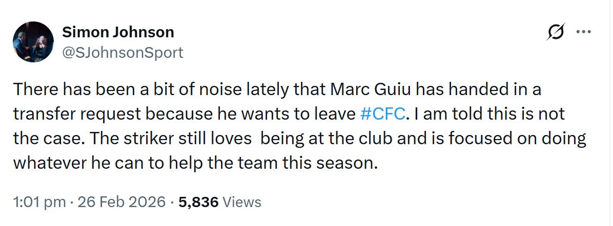 Simon Johnson's latest information on Marc Guiu.