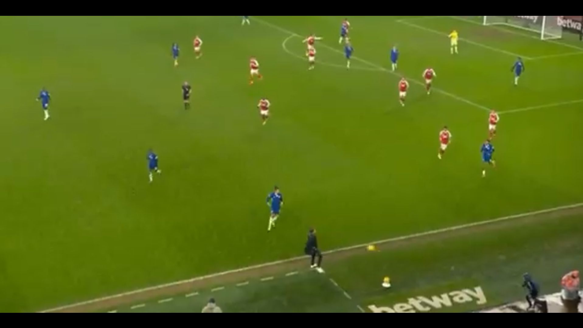 The result of Rosenior's first touch against Arsenal.