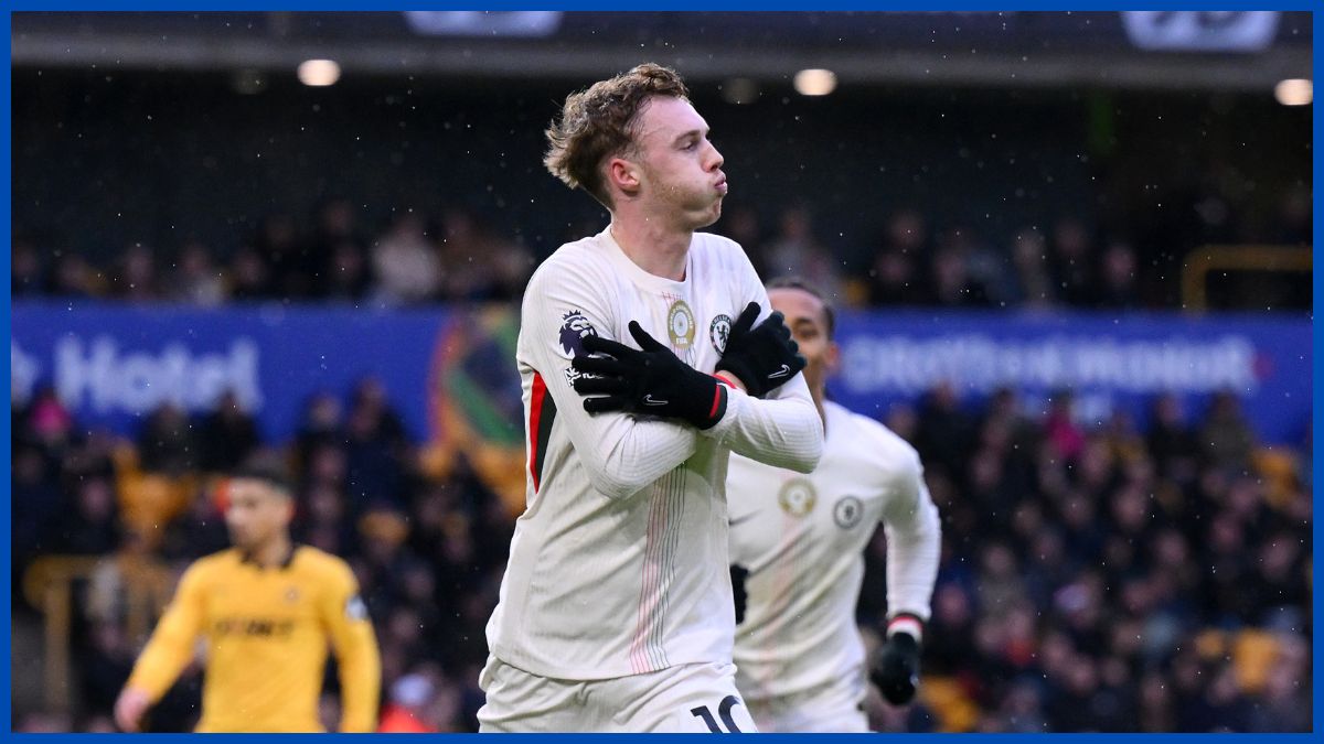 Cole Palmer celebrates his hat trick.