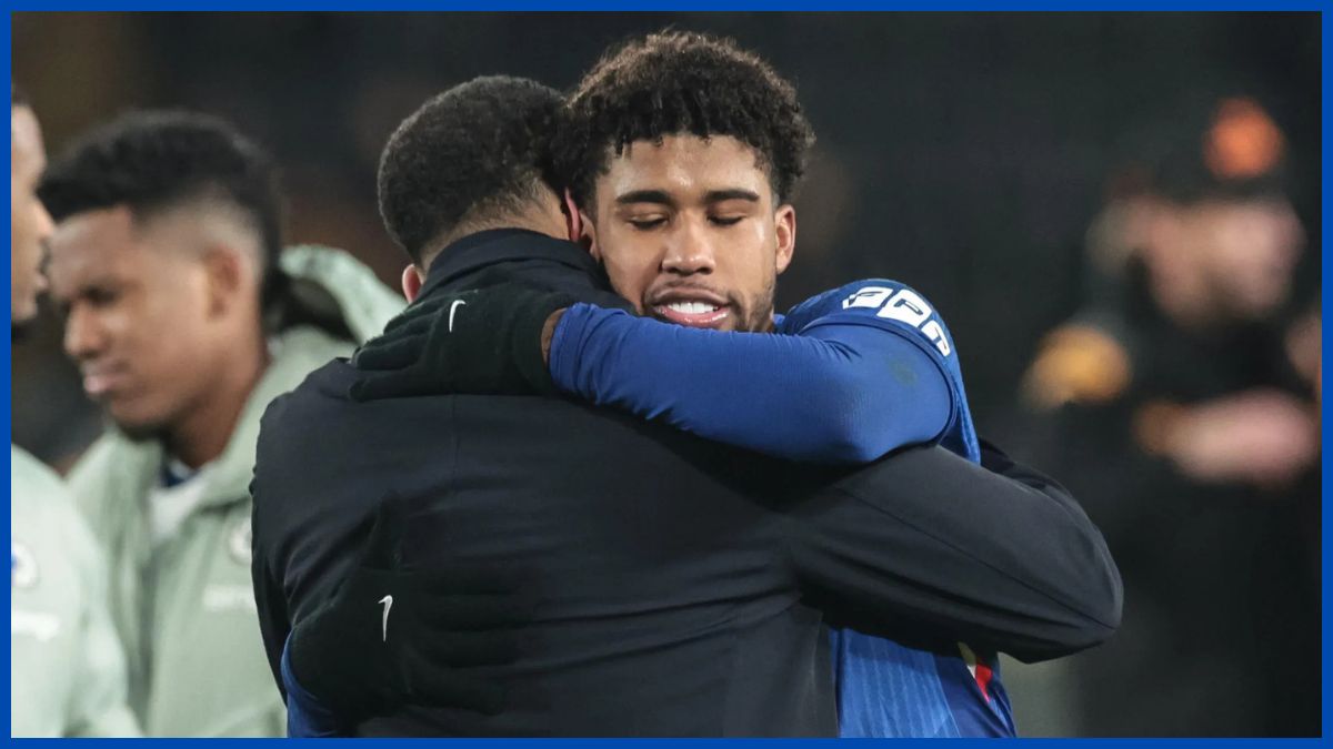 Liam Rosenior embraces Andrey Santos.