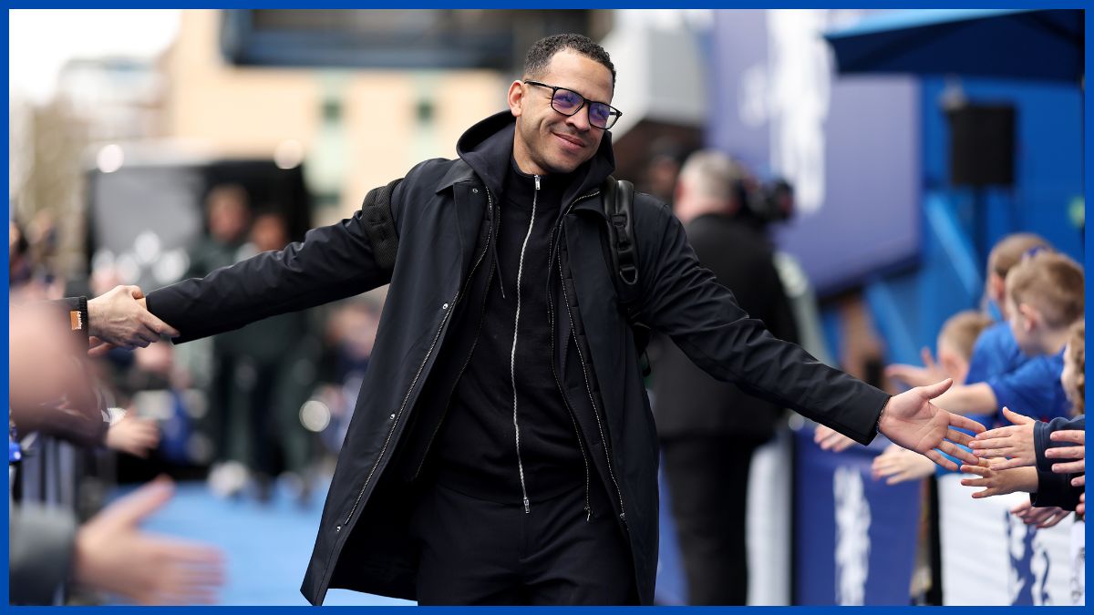 Liam Rosenior arrives at Stamford Bridge.