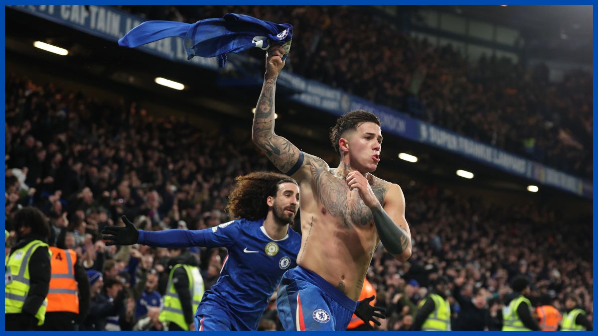 Enzo celebrates his goal against West Ham.