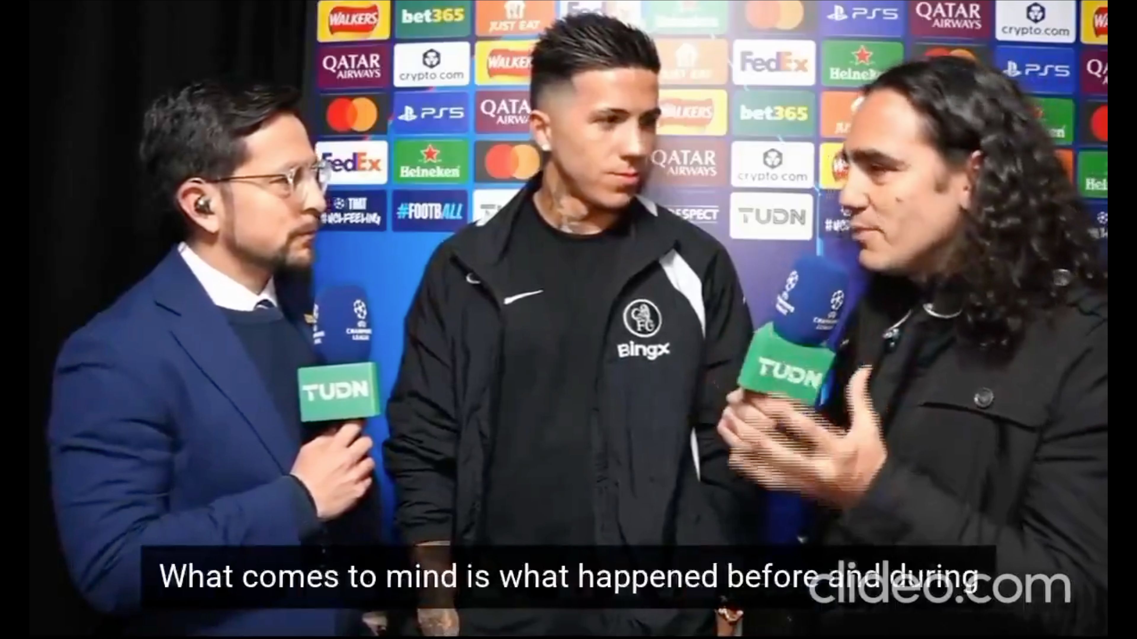 Enzo Fernandez answering questions after PSG game.