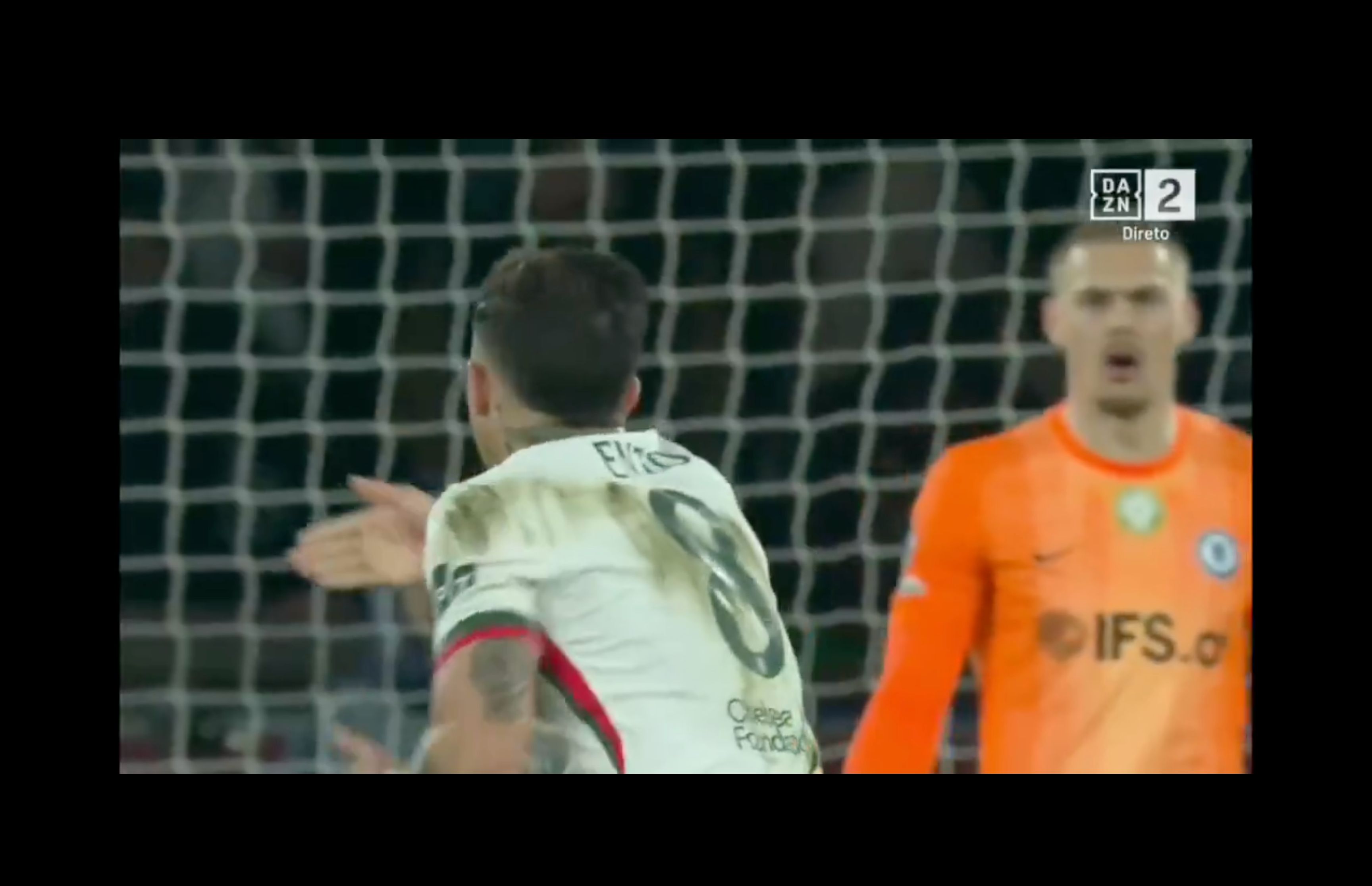 Enzo Fernandez frustrated with Filip Jorgensen.