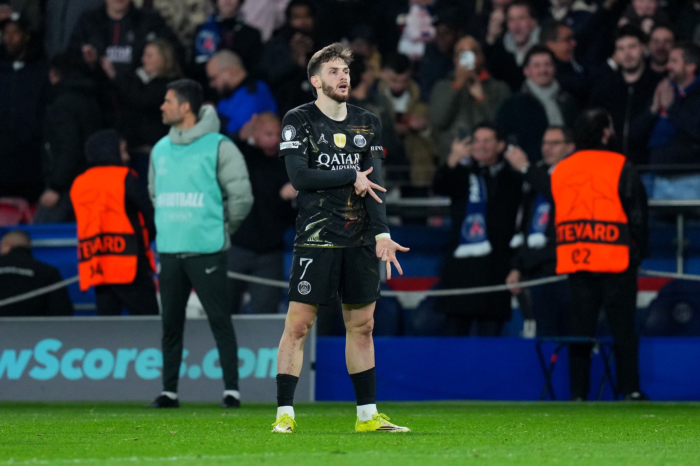 Khvicha Kvaratskhelia celebrates scoring against Chelsea.