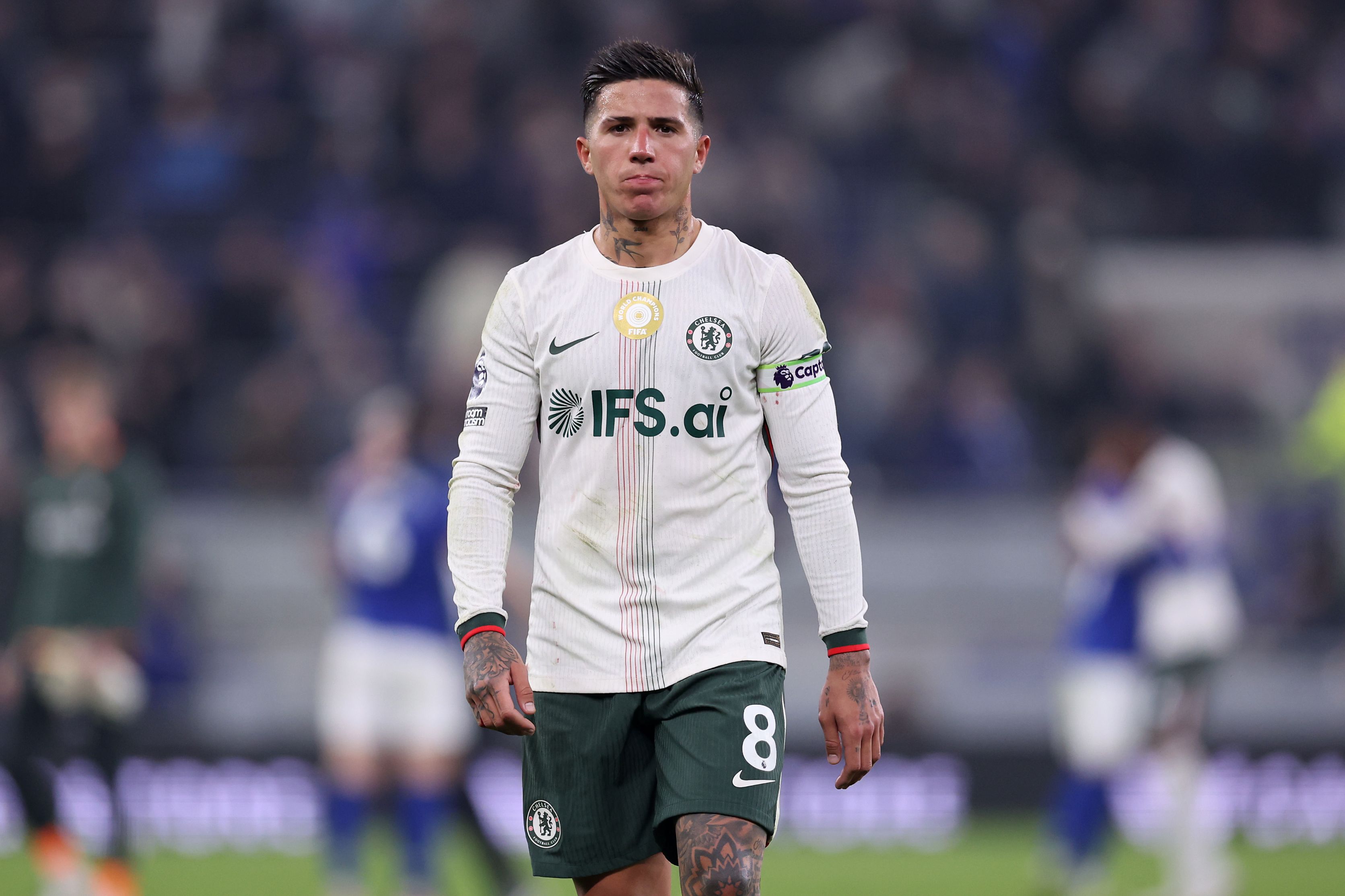 Enzo Fernandez in action against Everton.