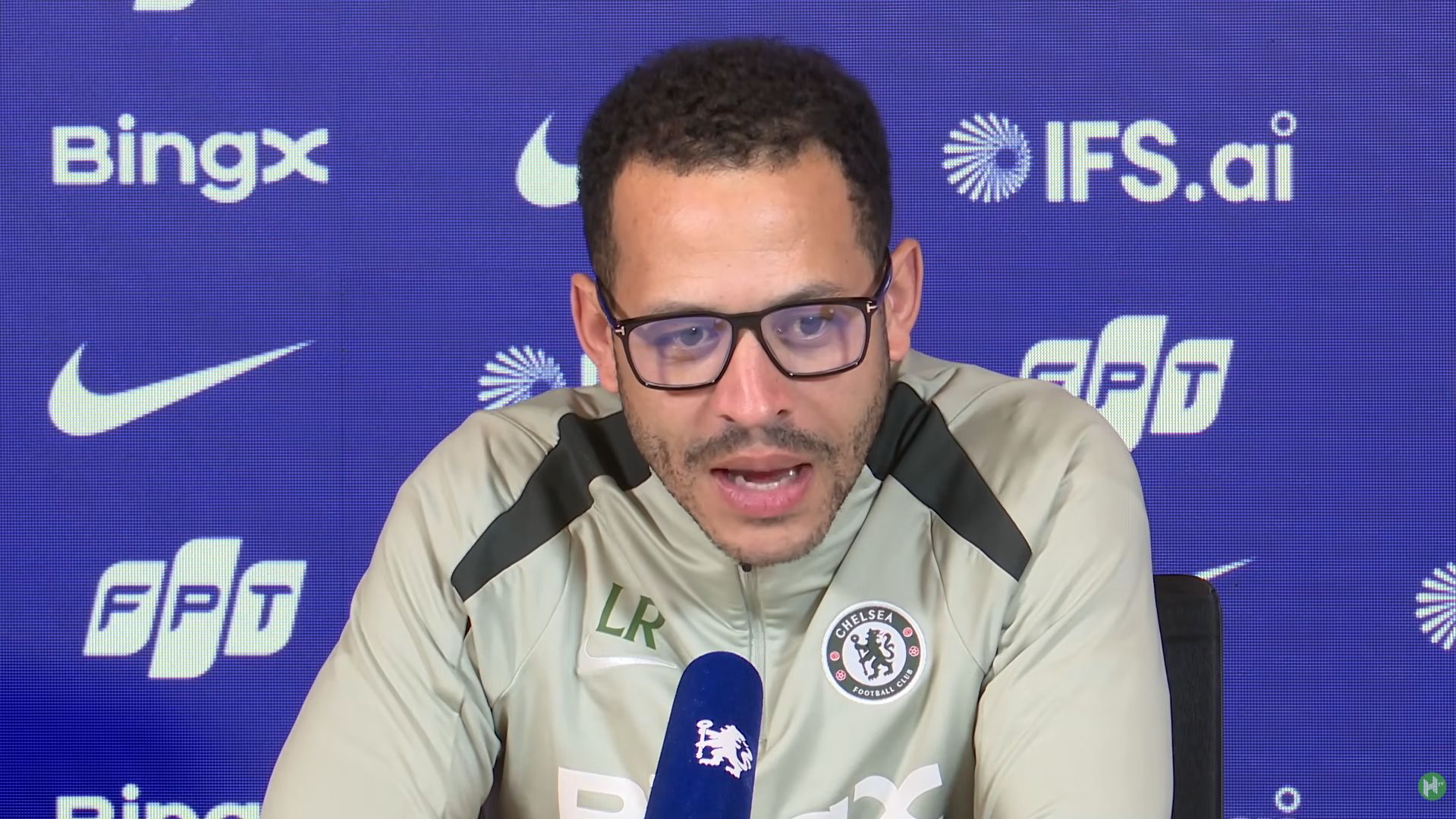 Liam Rosenior speaks to the media after Chelsea's loss to Arsenal.
