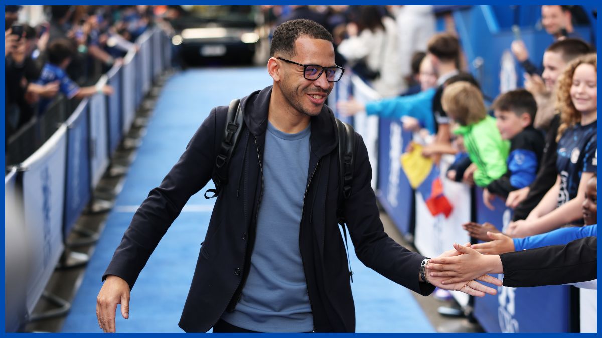 Liam Rosenior walks into Stamford Bridge.