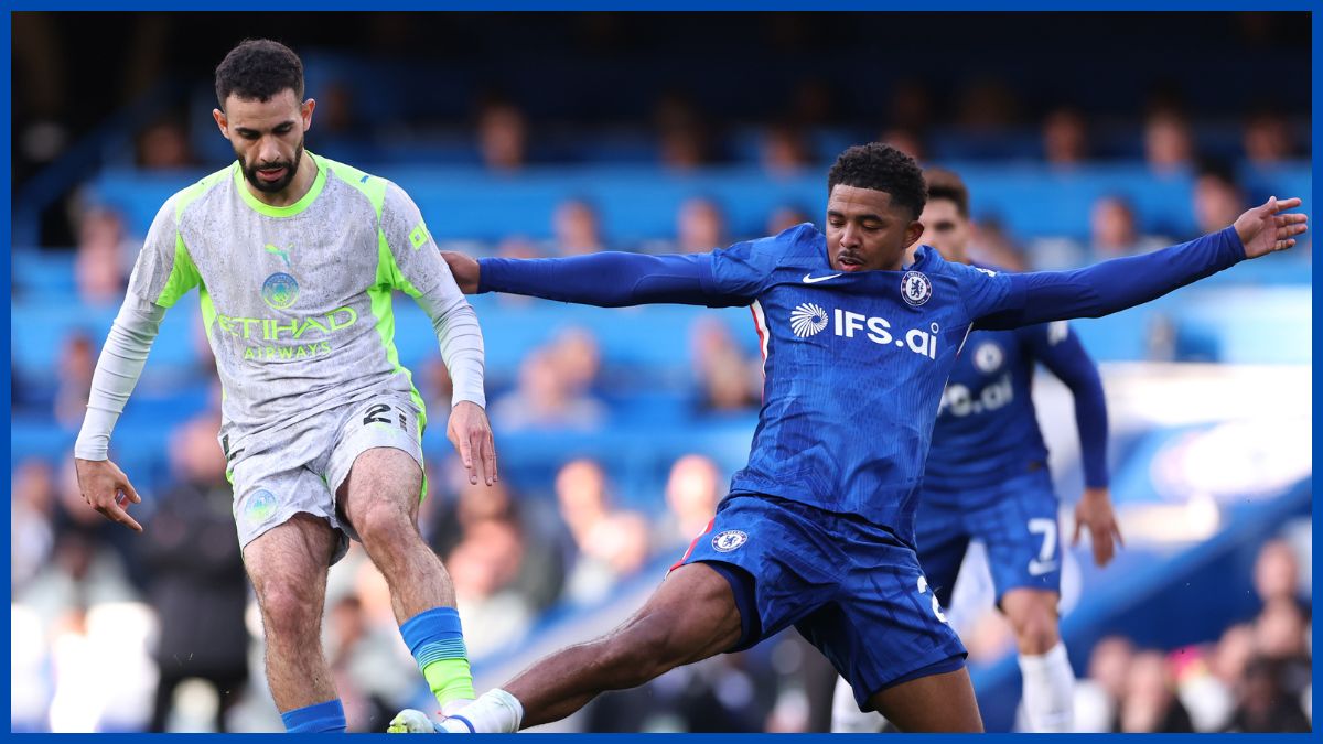 Wesley Fofana dives in on Rayan Ait-Nouri.