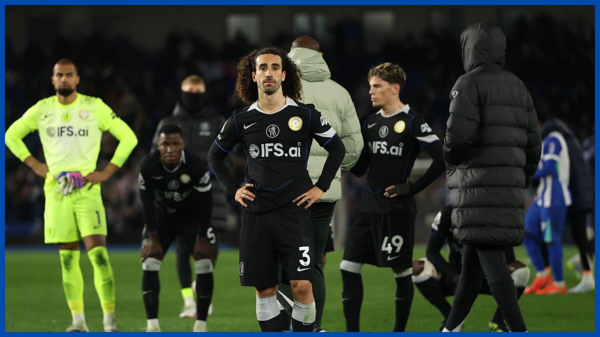 Marc Cucurella and generic Chelsea look sad.