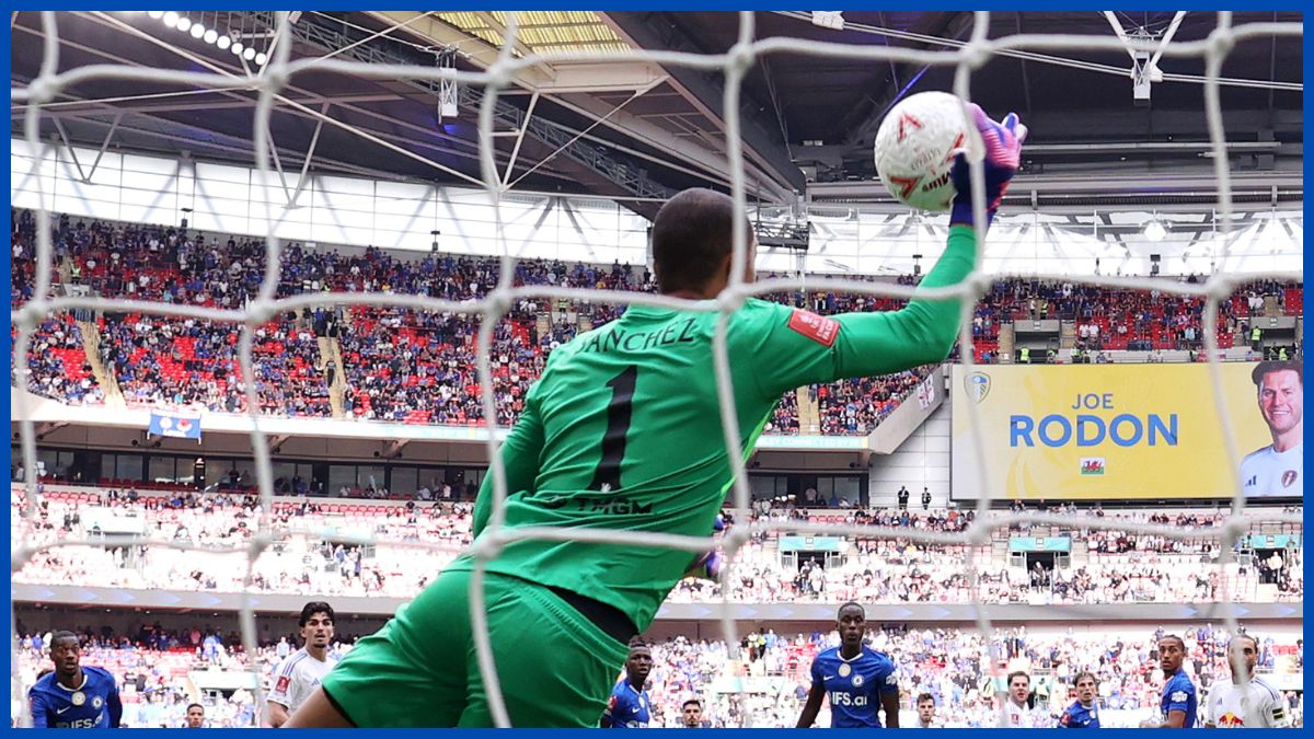 Robert Sanchez makes a big save.