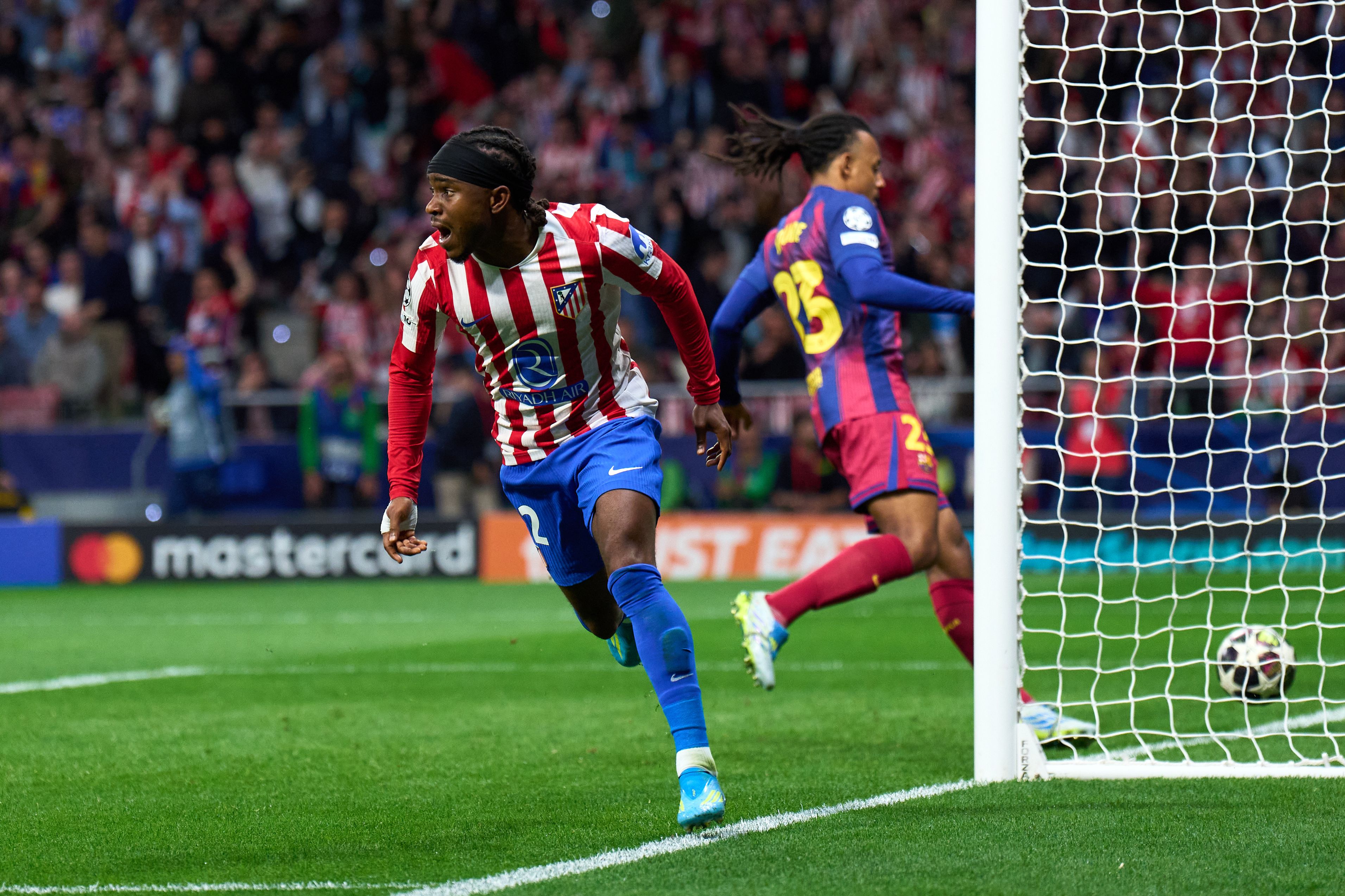 Ademola Lookman celebrates scoring for Atletico Madrid.