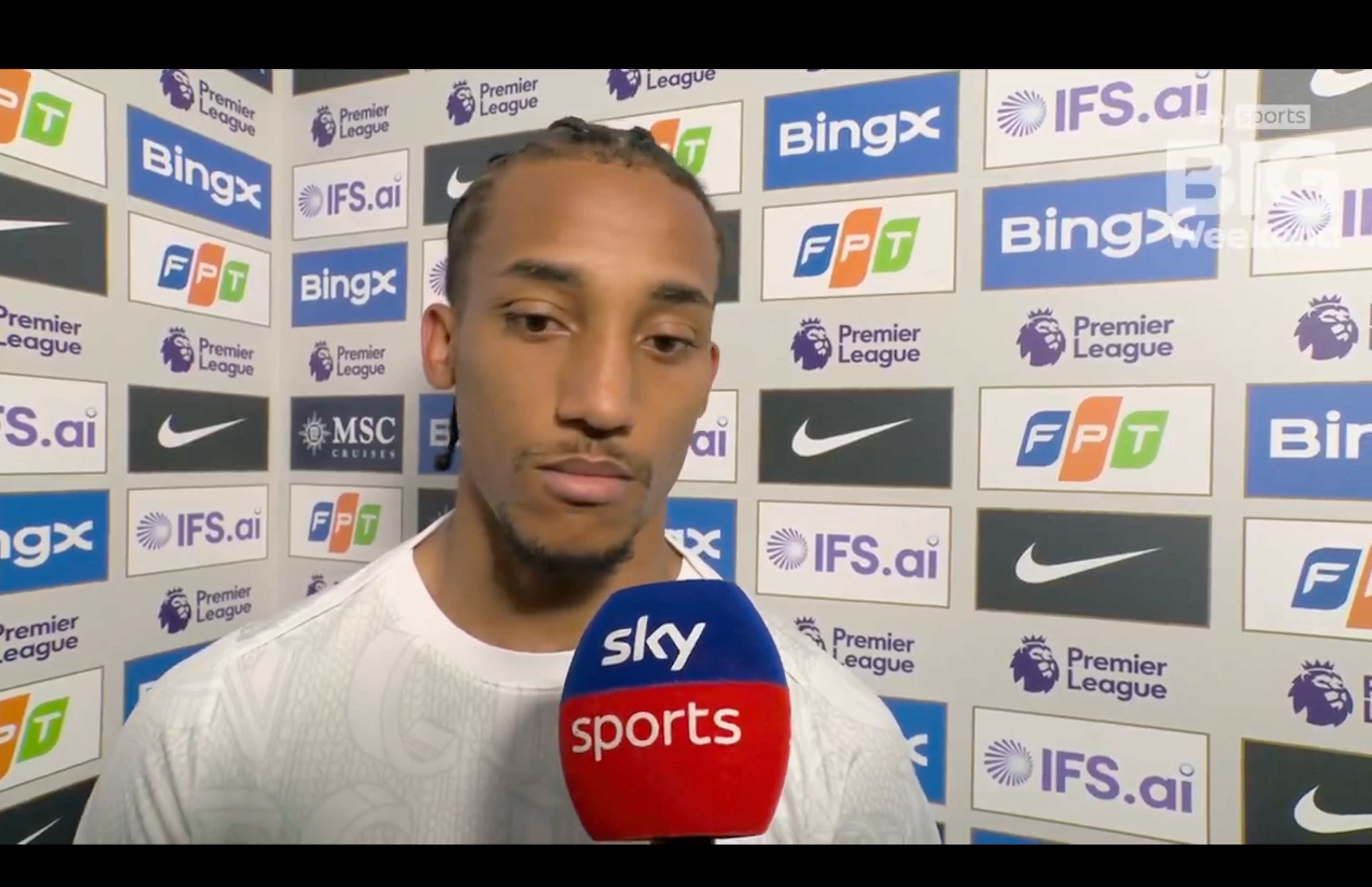 Joao Pedro speaks to Sky Sports cameras.